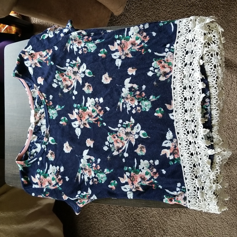 Cute Floral Navy girls tee